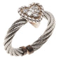 Anillo Ajustable - Cable de acero con tapones y dije de plata en forma de corazón con zirconias