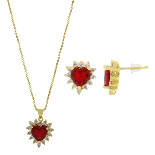 Set Gabrielle Corazon Rojo Rubí y Zirconias, Chapado
