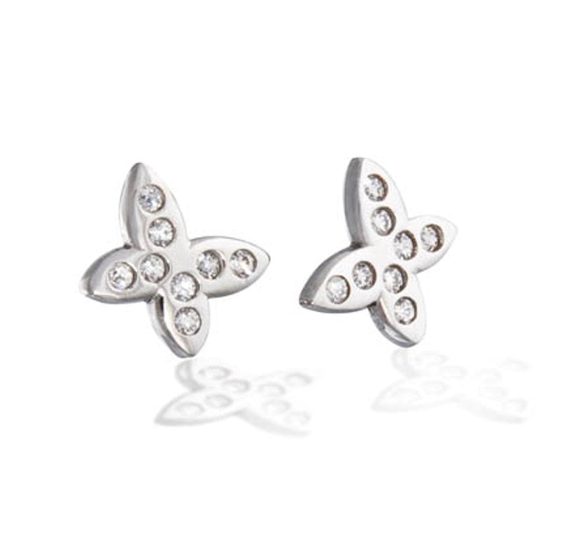 Broqueles Fátima Mariposa con Zirconias, Oro Blanco 14K