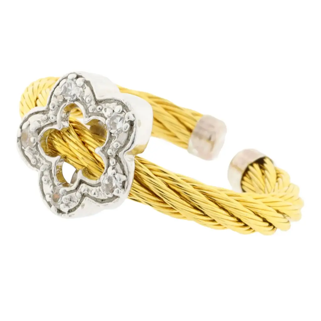 AZPL-036AN AN CABLE ACERO COLOR CON TAPONES Y DIJE DE PLATA EN FORMA DE FLOR CALADA CON CIRCONIAS