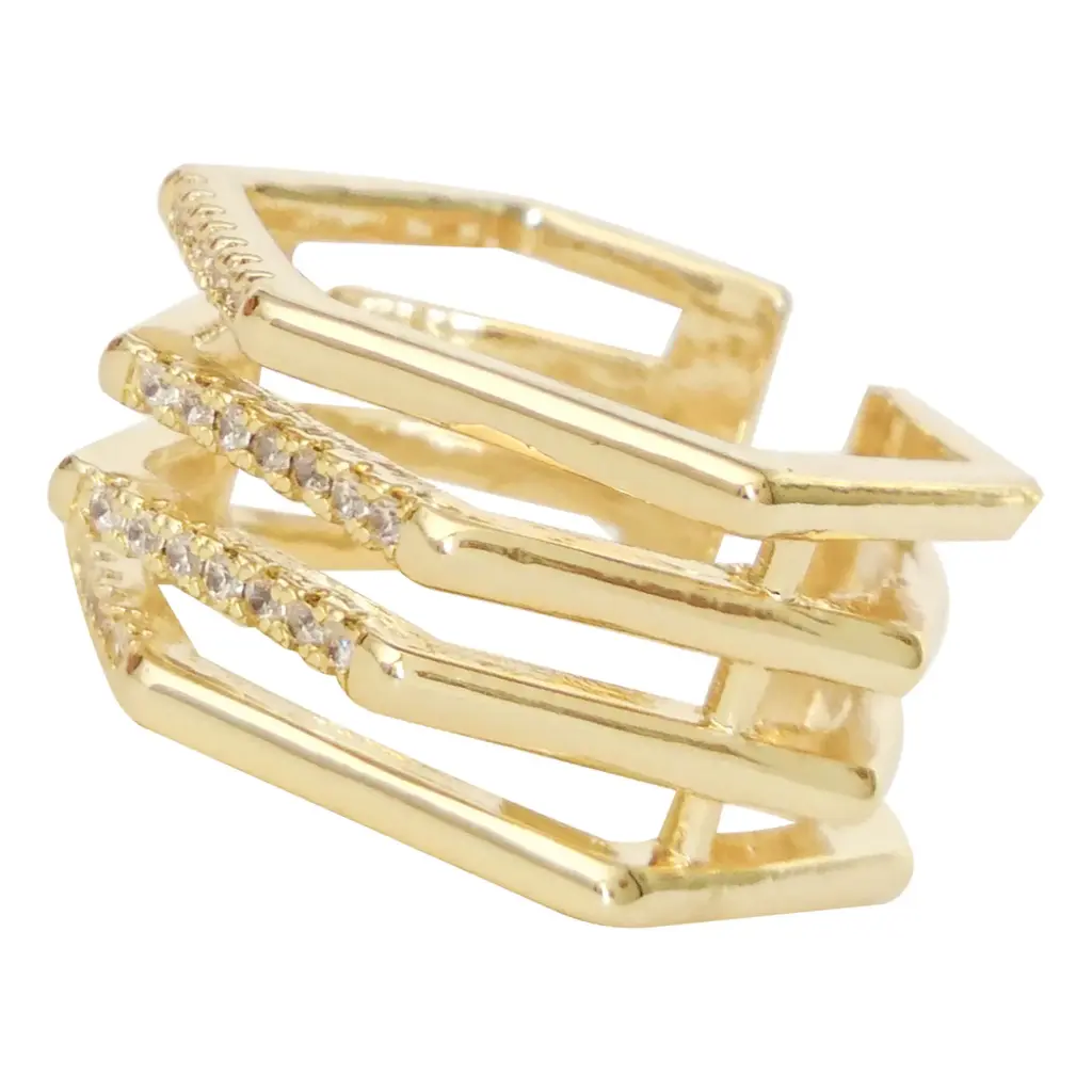 AN HEXAGONOS CON ZIRCONIAS, ACERO DORADO