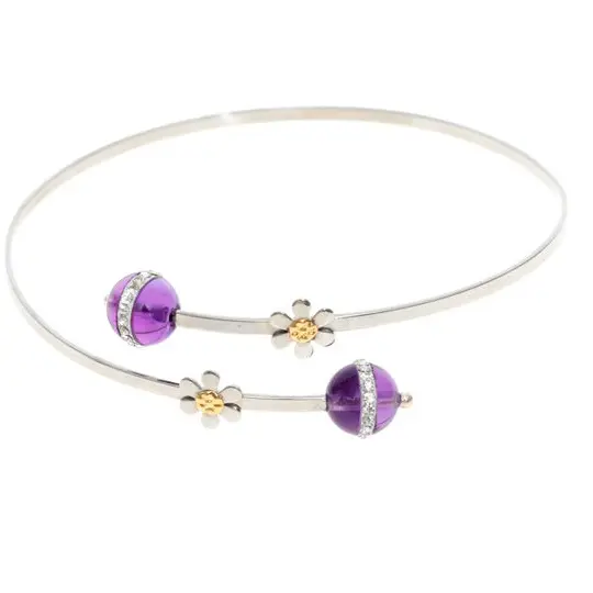 AZAG028AN AN CERO CON ESFERA AMATISTA CON ZIRCONIAS Y FLOR MINI CON DETALLE ORO 18 K