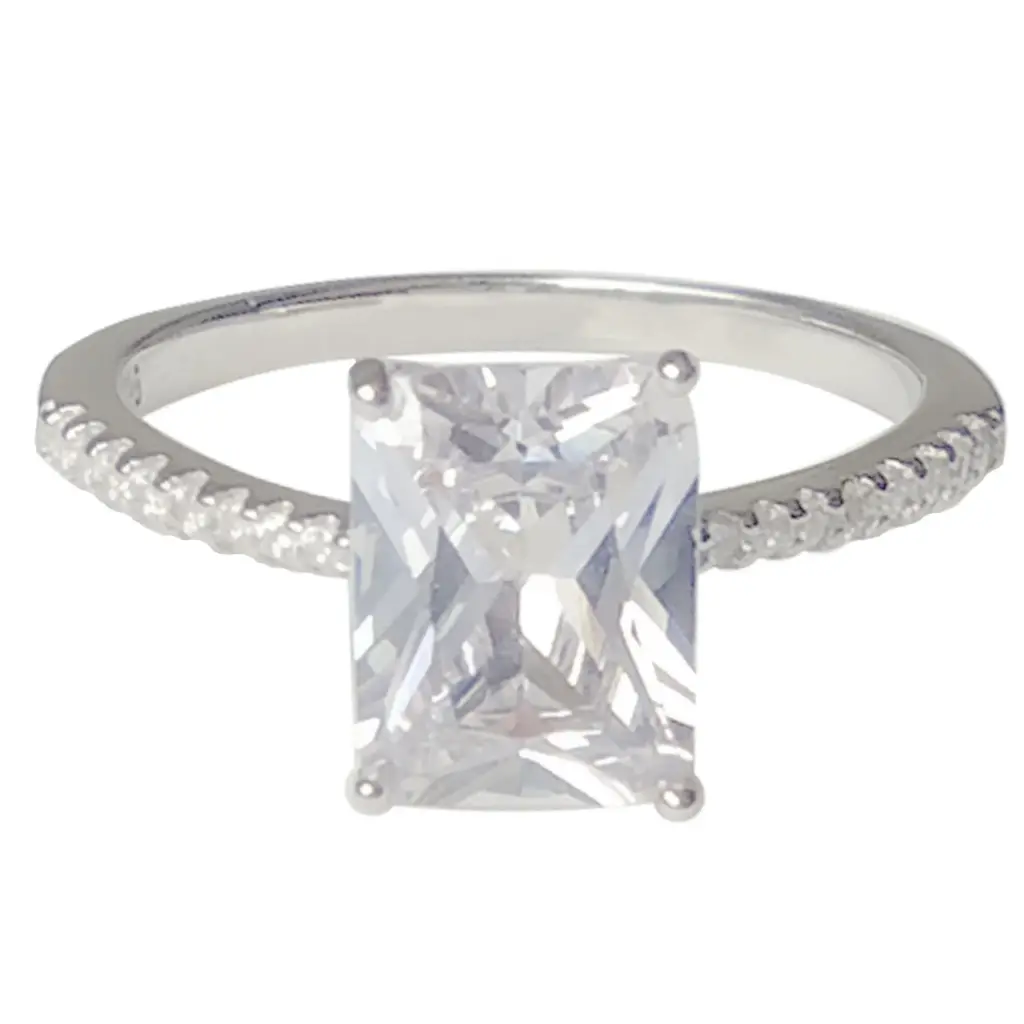 SOLITARIO PIEDRA RECTANGULAR, PLATA RODIZADA