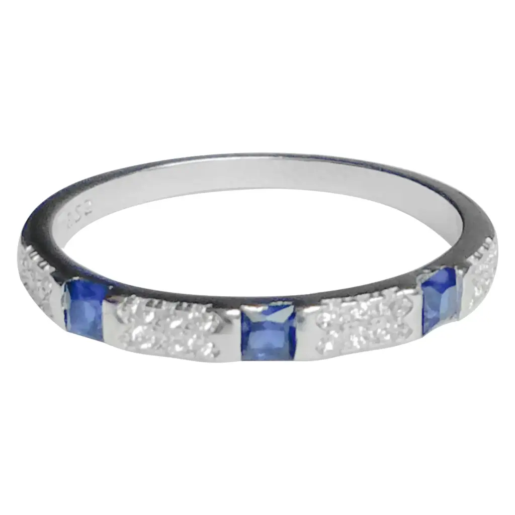 AN CUADROS AZULES Y ZIRCONIAS, PLATA RODIZADA