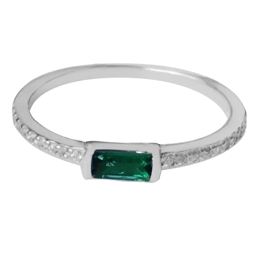 SOLITARIO PIEDRA VERDE, PLATA RODIZADA