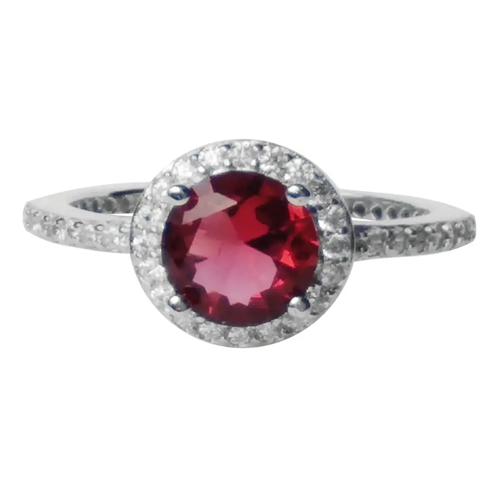 AN PIEDRA CARMIN REDONDA, PLATA RODIZADA