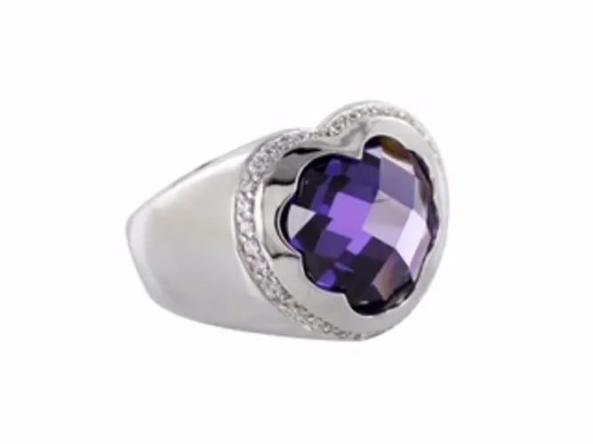 AZPL-023AN-M AN CORAZÓN PLATA CON PIEDRA FACETADA COLOR MORADO