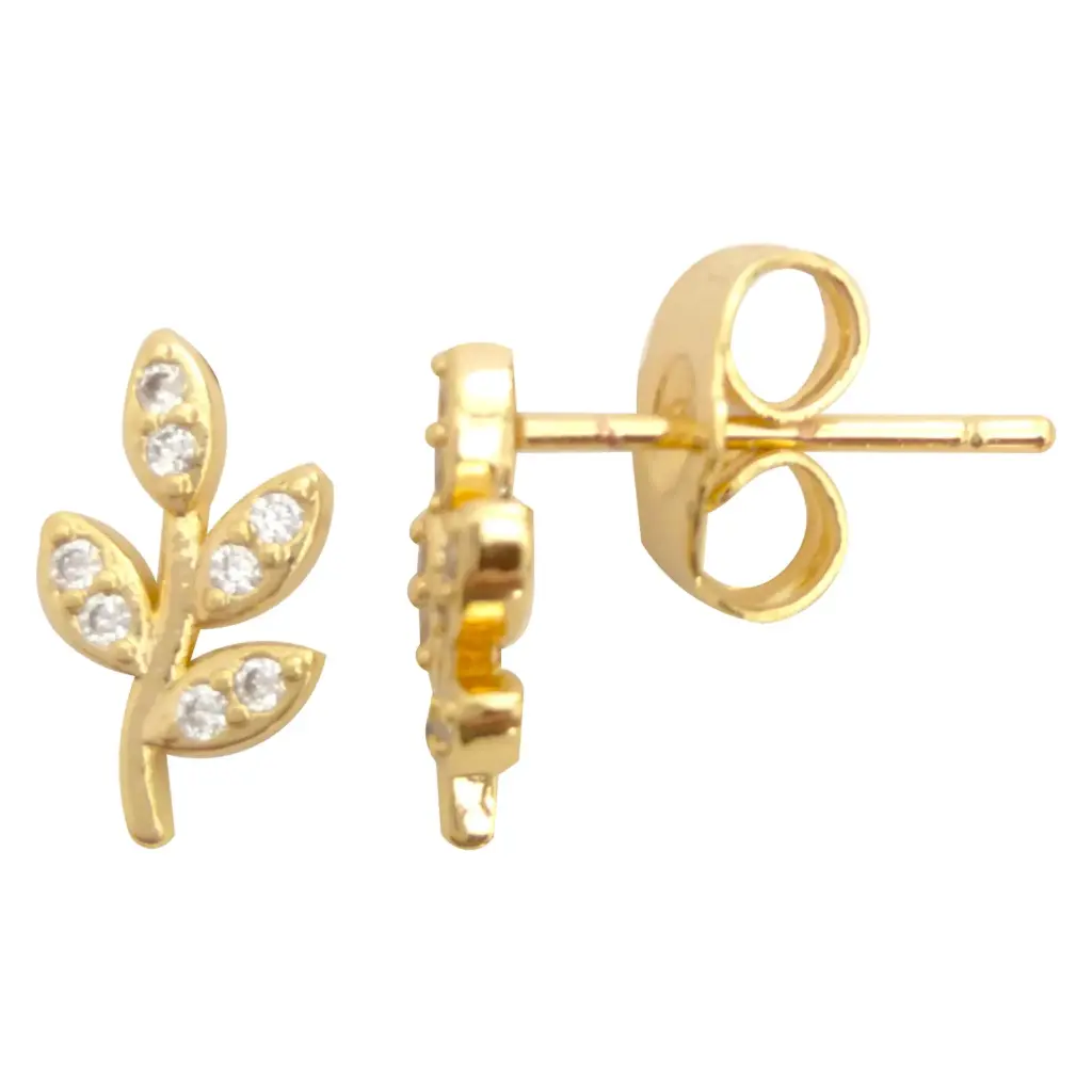 AR HOJITAS CON ZIRCONIAS, ACERO DORADO