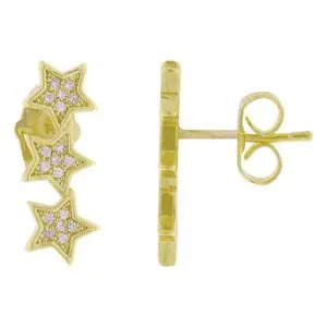 AR ESTRELLAS TRIPLES PAVE, ACERO DORADO