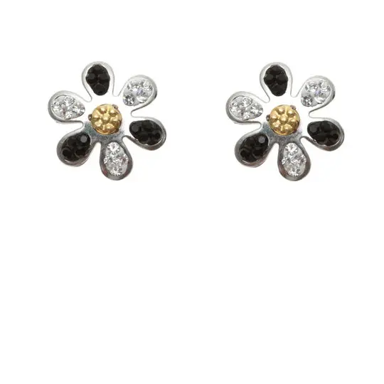 AZAG023AT ARETES FLOR CIRCONIAS BICOLOR, ACERO CON DETALLES ORO 18 K