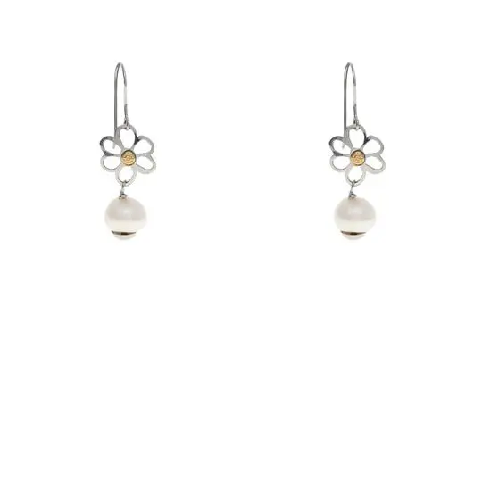 AZAG047AT PENDIENTES FLORES RÚSTICAS CON PERLAS CULTIVADAS Y DETALLES ORO 18 K