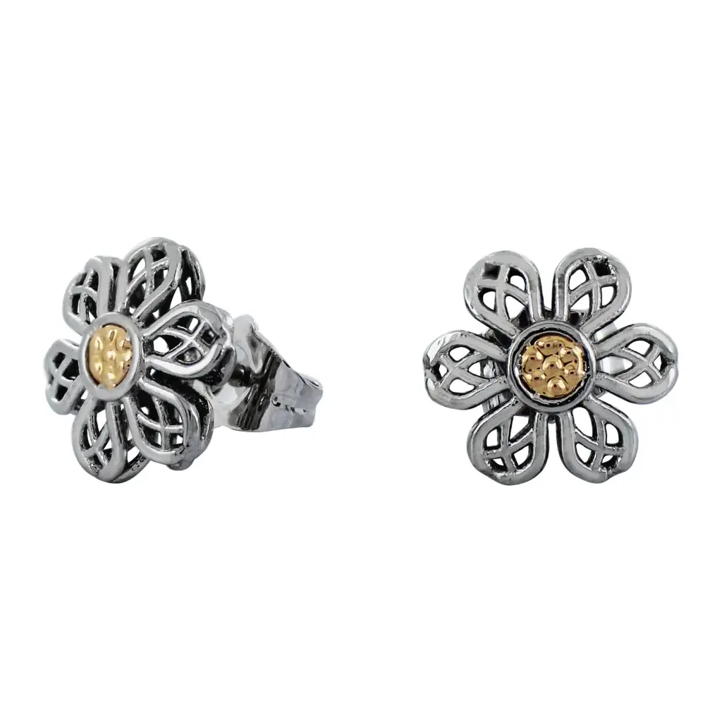 AZAG040AT ARETES FLOR RED ACERO, CENTRO ORO 18 K