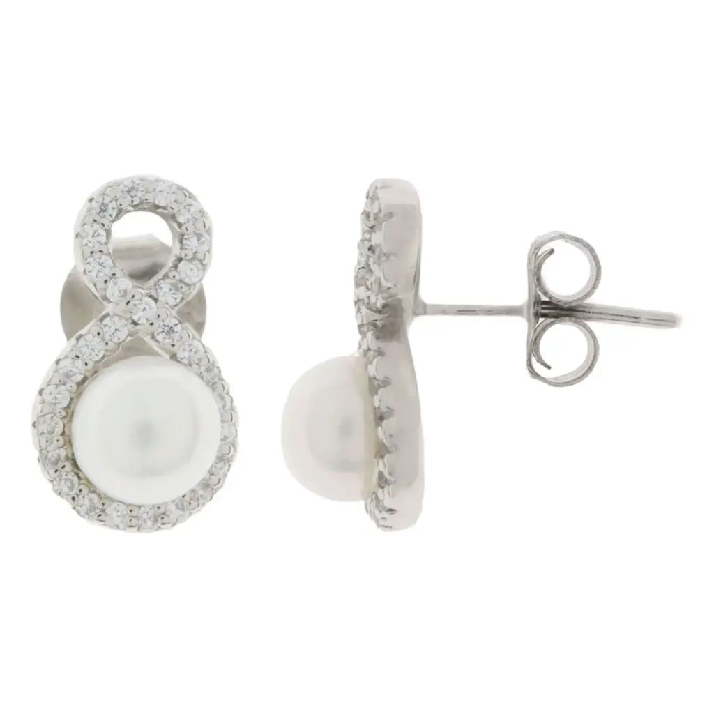[222109] ARETES INFINITO CON PERLA, PLATA