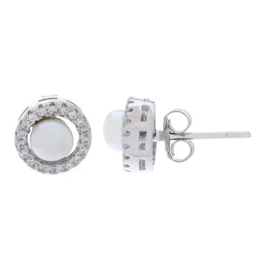 ARETES ARO PLATINADO CON PERLA, PLATA