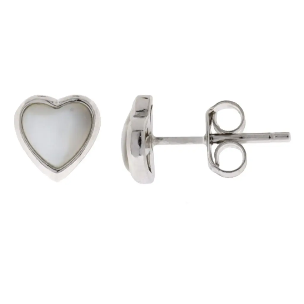 ARETES CORAZON MADREPERLA, PLATA .925 RODIZADA