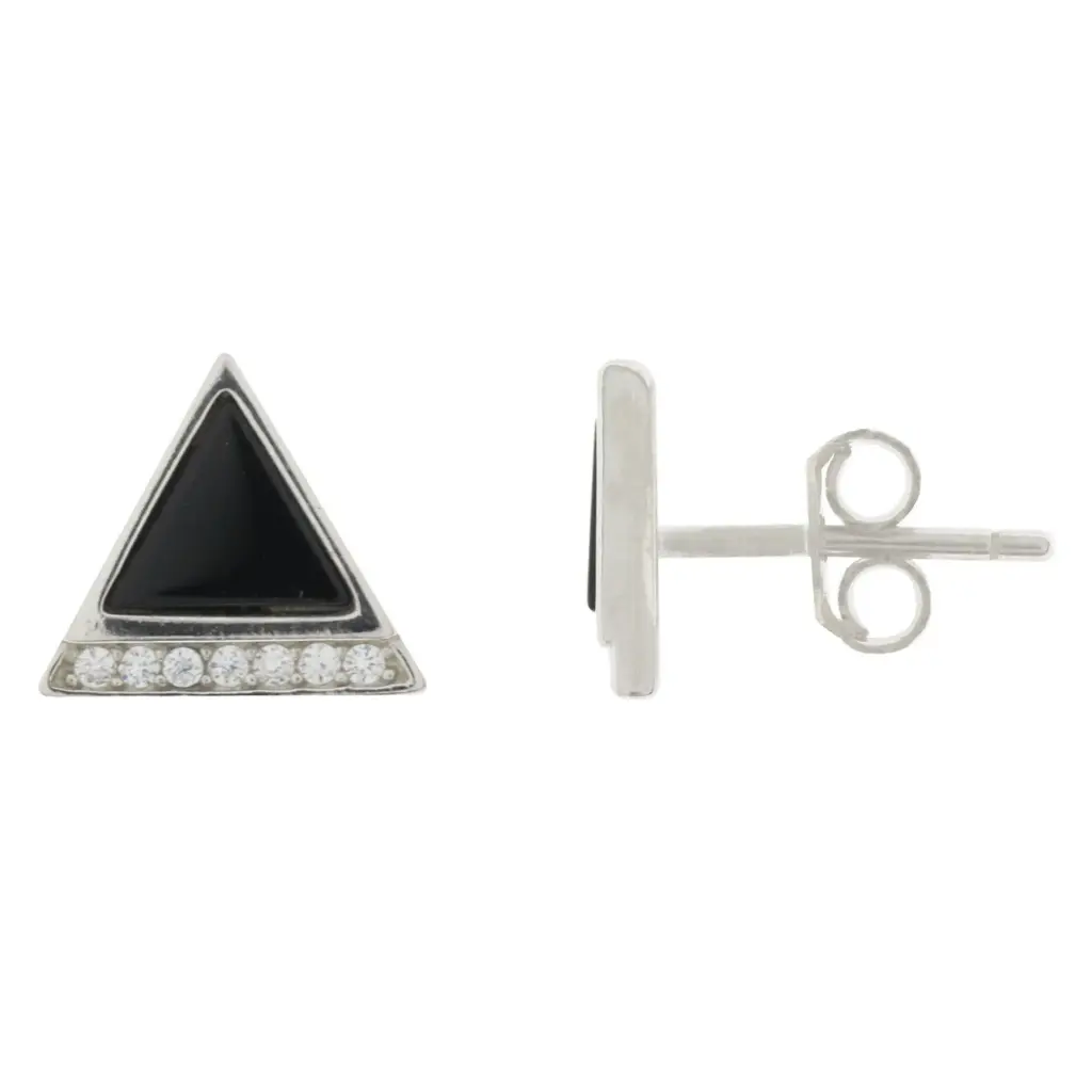 ARETES TRIANGULO NEGRO ZIRCONIAS, PLATA RODIZADA