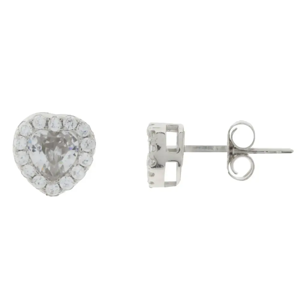 ARETES CORAZÓN PIEDRA CON ZIRCONIAS, PLATA RODIZADA