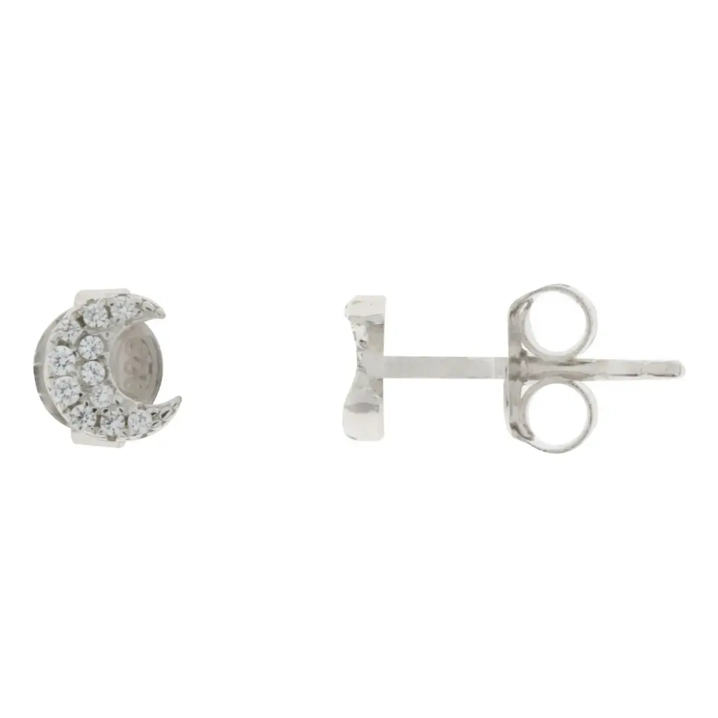 ARETES LUNA PAVÉ, PLATA RODIZADA