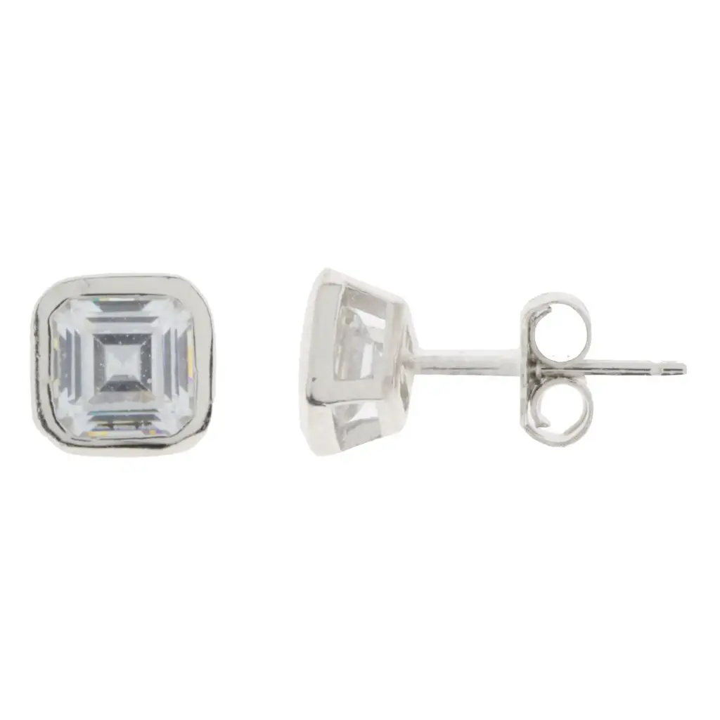 ARETES CUADRO BISEL, PLATA RODIZADA