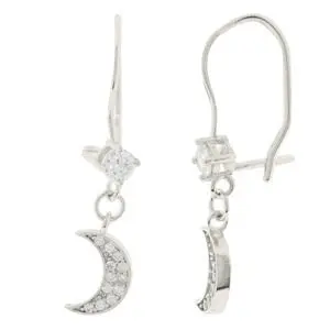 PENDIENTES LUNA PAVÉ, PLATA RODIZADA