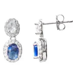 PENDIENTES OVALO AZUL, BISEL PAVÉ, PLATA RODIZADA