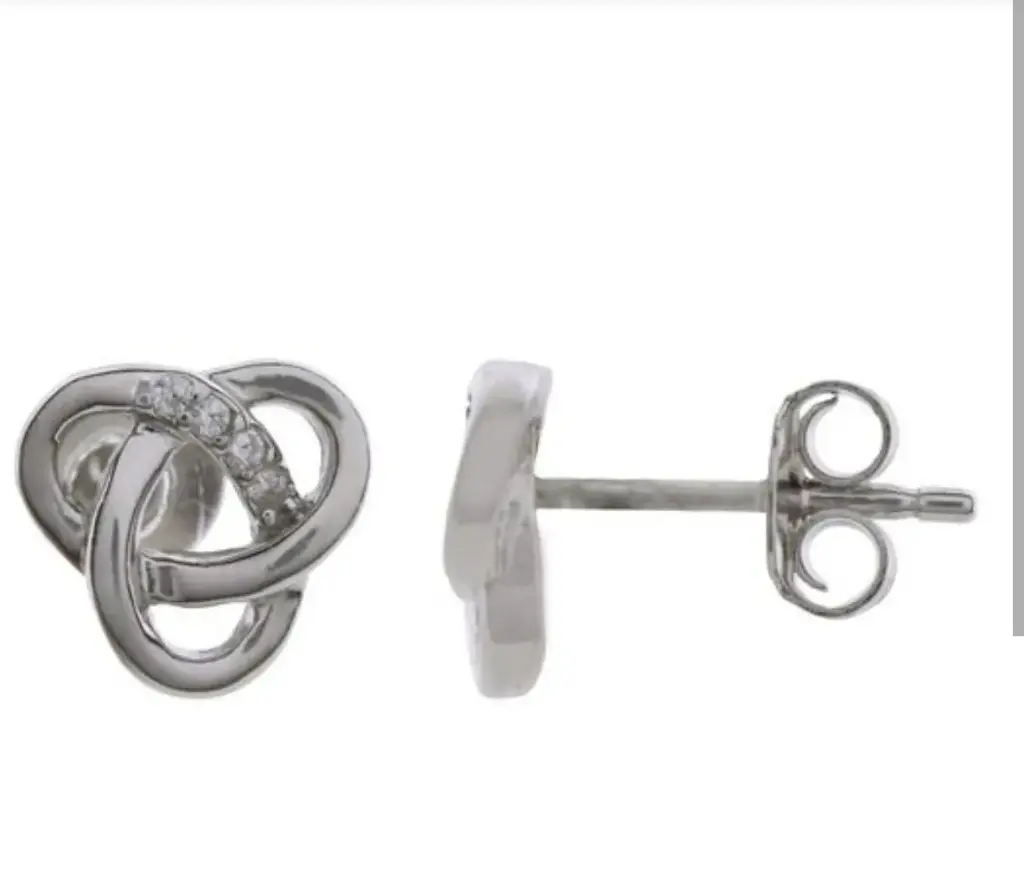 AR TRIQUETA CON ZIRCONIAS, PLATA RODIZADA