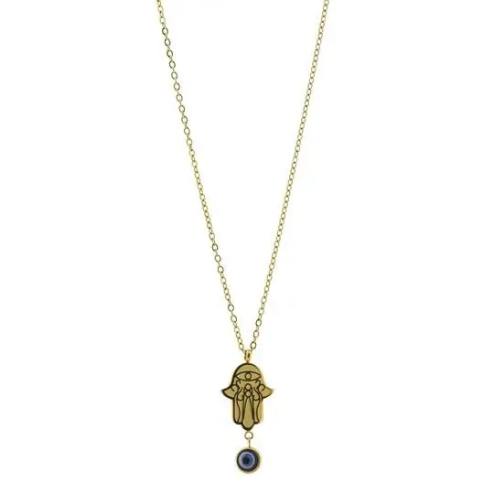 COLLAR HAMSA CON OJITO TURCO, ACERO