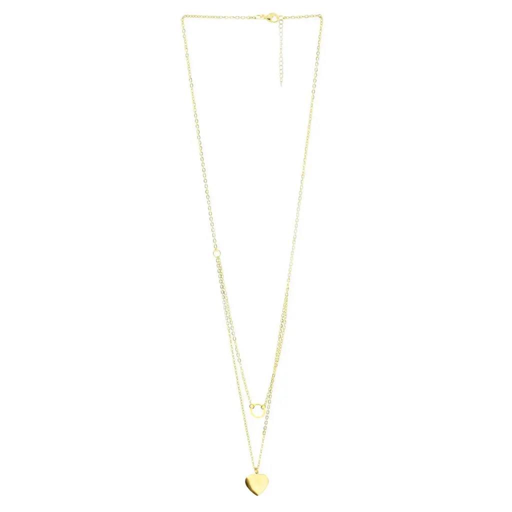 COLL DOBLE, CORAZÓN Y ARO, ACERO DORADO