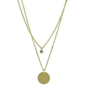 COLL DOBLE CIRCULO ZIRCONIA, ACERO DORADO