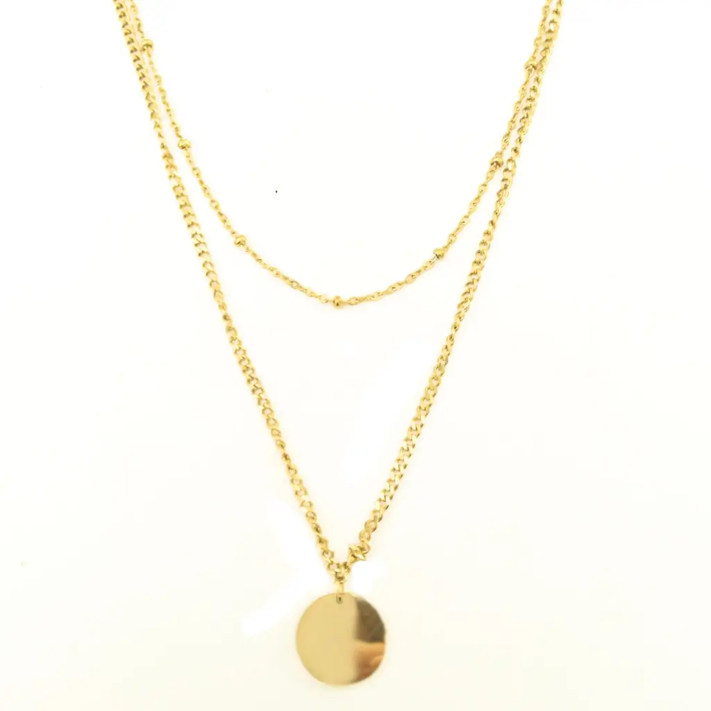 COLL DOBLE CIRCULO Y BOLITAS, ACERO DORADO