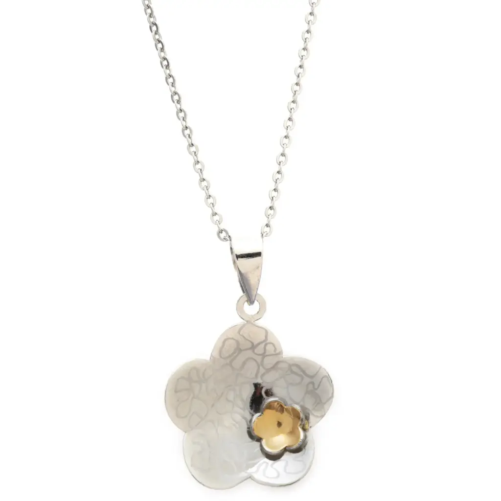 AZAG025DJ DIJE FLOR GRABADA ACERO CON DETALLE EN ORO 18 K