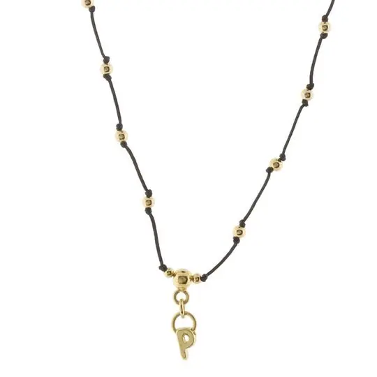 COLLAR HILO BOLITAS LETRA P, CHAPA
