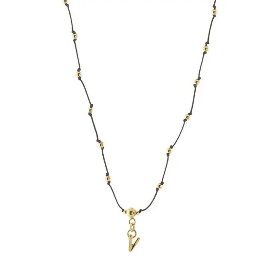 COLLAR HILO BOLITAS LETRA V, CHAPA