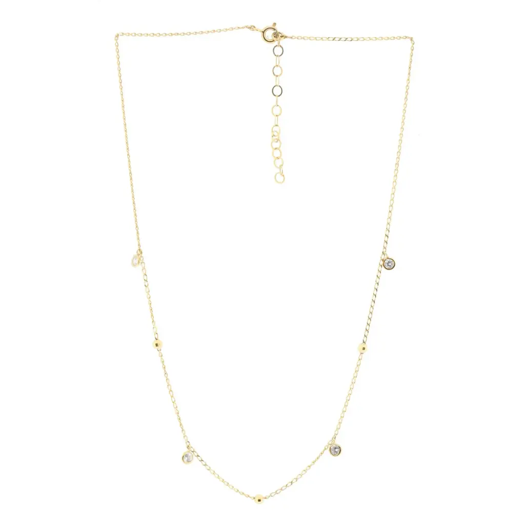 GARGANTILLA BOLITAS Y ZIRCONIAS, PLATA DORADA