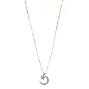 COLLAR LUNA PLATINADA Y ESTRELLA, PLATA RODIZADA