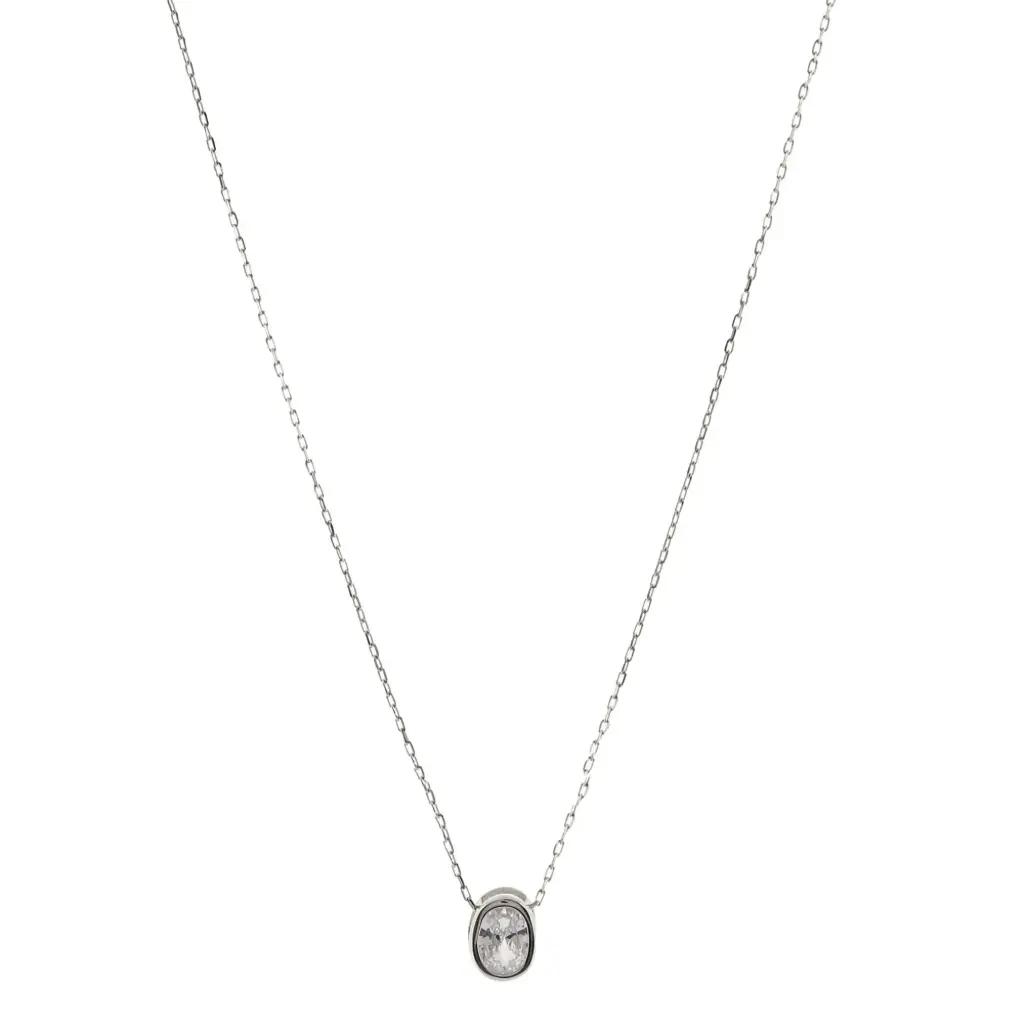 COLL OVALO CRISTAL, PLATA RODIZADA