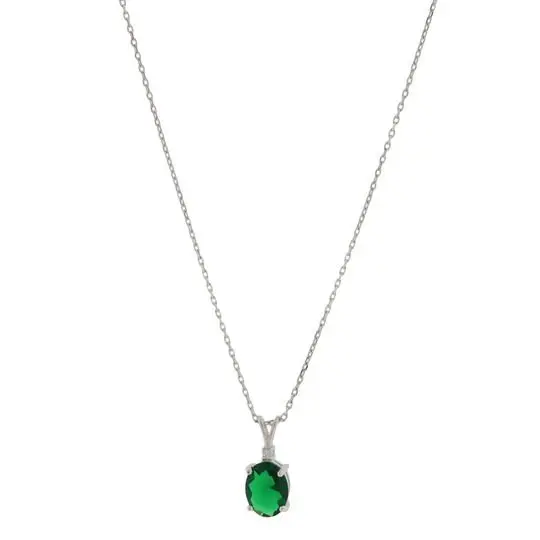 COLL OVALO PIEDRA VERDE, PLATA RODIZADA