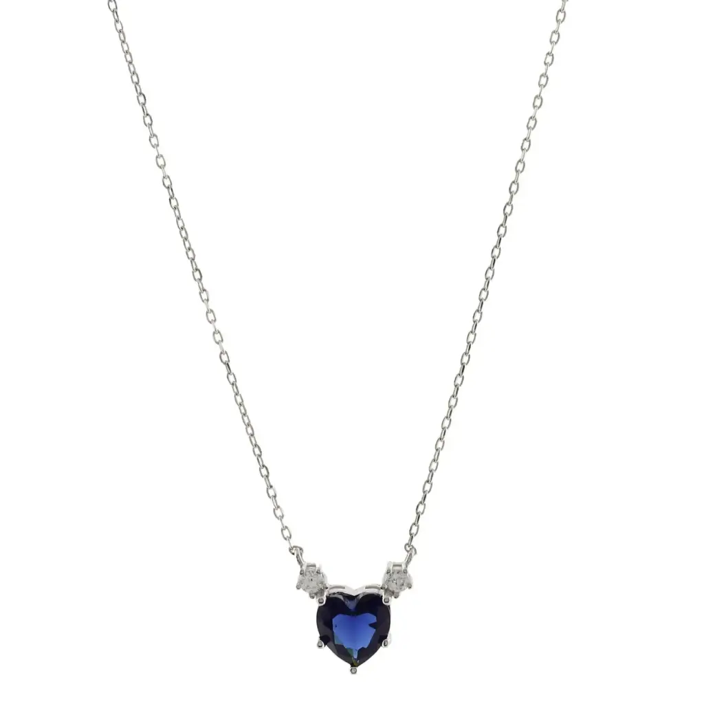 COLL CORAZÓN CRISTAL AZUL, PLATA RODIZADA
