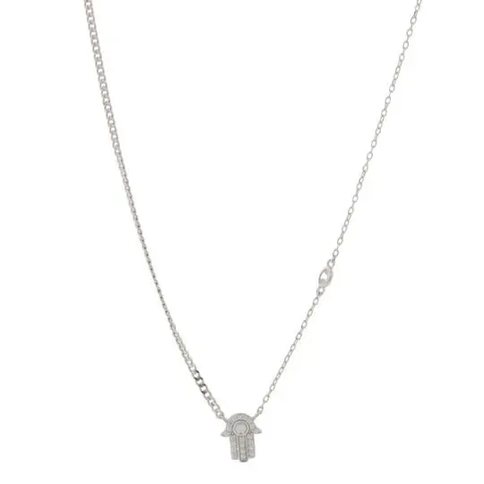 COLL HAMSA PLATINADA, PLATA RODIZADA
