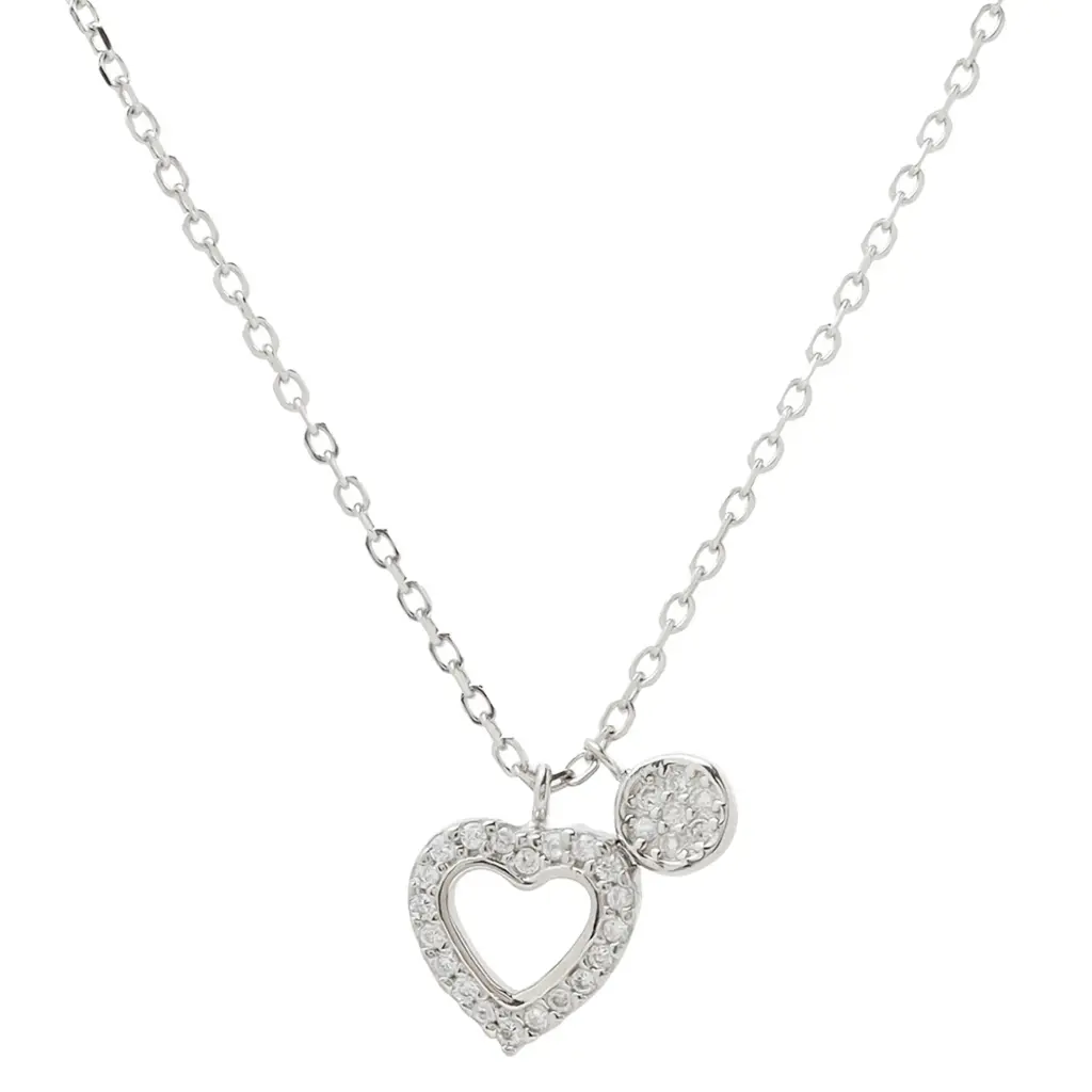 COLL SILUETA CORAZÓN PAVÉ, PLATA RODIZADA