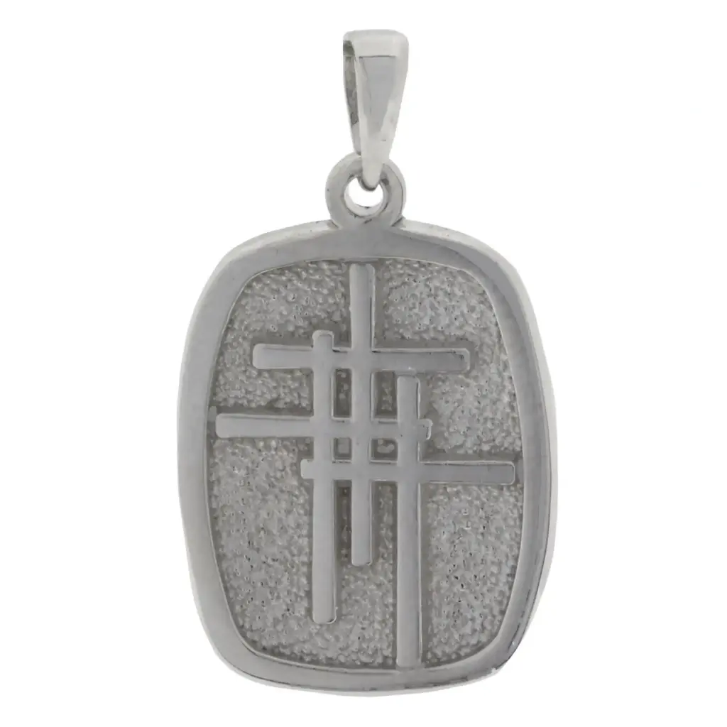 MEDALLA TRES CRUCES, PLATA .925 CON BAÑO DE RODIO