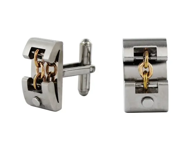 AZA-006MN MANCUERNILLAS CADENA, ACERO CON DETALLE DE CADENA CHAPADA COLOR COBRE