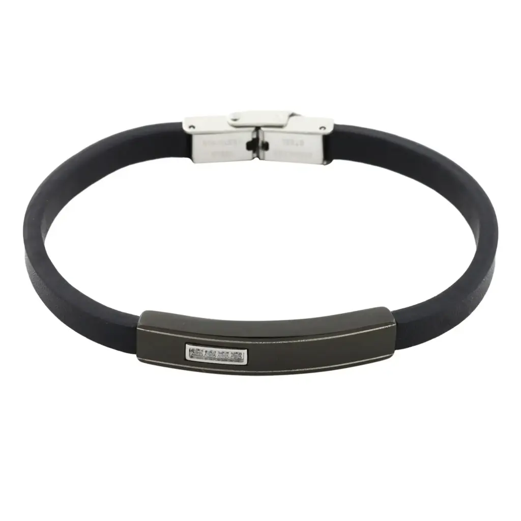 PULS. PLACA NEGRA CON ZIRCONIAS, ACERO