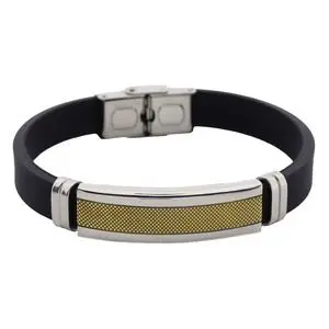 PULS. CAUCHO PLACA CON DETALLE DORADO, ACERO