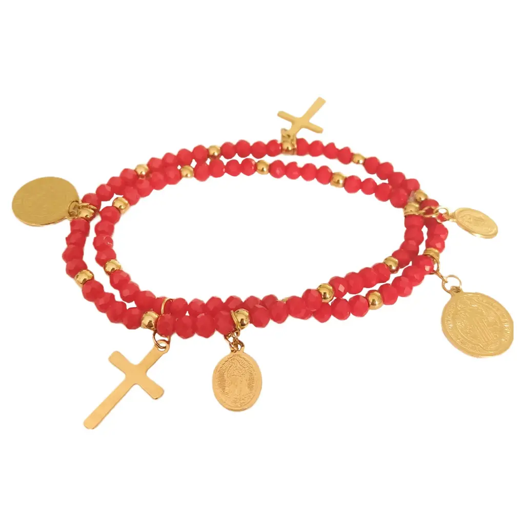 PULS DOBLE VUELTA CRISTALES ROJOS, ACERO