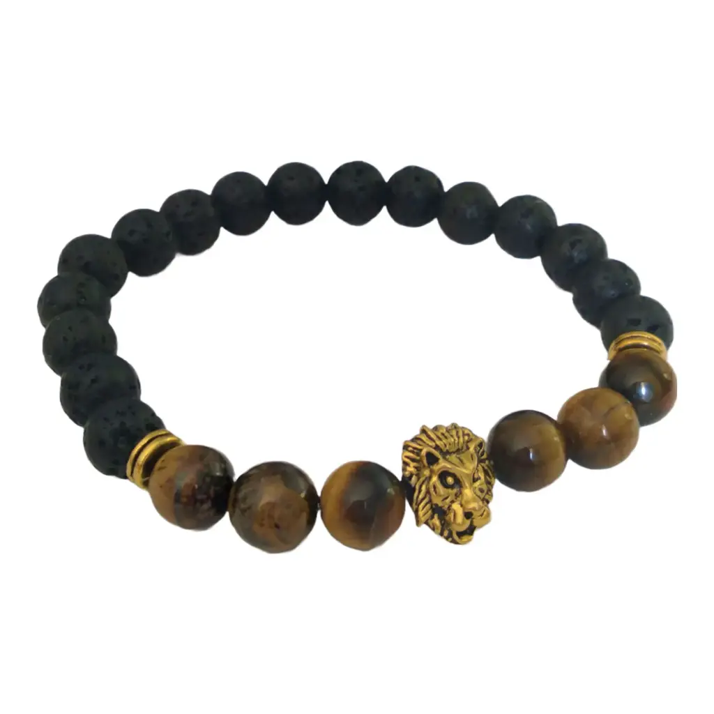 PULS OJO DE TIGRE CON LEÓN, ACERO DORADO