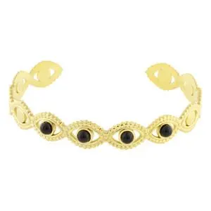 BRAZALETE PIEDRAS NEGRAS, ACERO DORADO