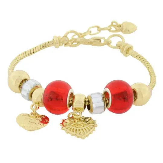 PULS CORAZONES CON CUENTAS ROJAS, ACERO DORADO