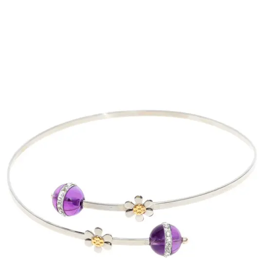 AZAG082PU PULS. FLORES CALADAS ACERO CON DETALLES ORO 18 K