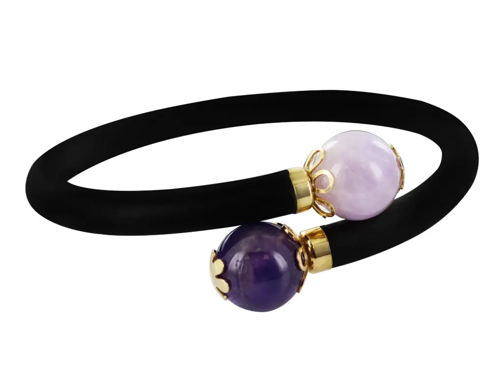 AZCA-017PU PULS. CAUCHO CON ALMA DE ACERO, CON AMATISTAS EN DOS TONOS Y DETALLES DE PLATA CHAPADA